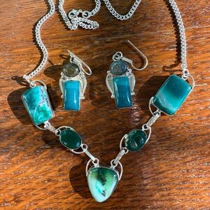 Elegant Sterling Silver and Turquoise Agate Jewelry Set